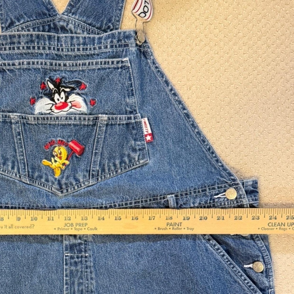 Vintage Looney Tunes Overalls 90s Womens 22/24 Sylvester Tweety Denim Bib Adult - Picture 4 of 16